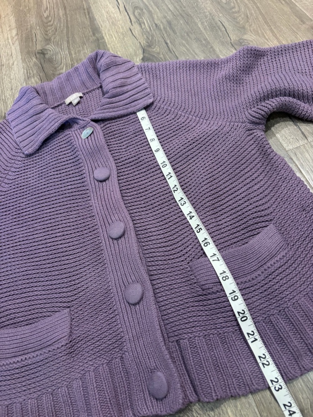 J. JILL Purple Boxy Fit 1/2 Sleeve Button Up Chunky Knit Cardigan L Cottagecore - Picture 11 of 12